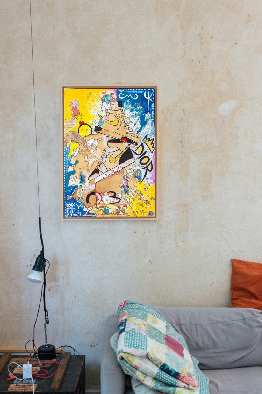 Brothers & Sisters canvas from the Mask series (73x100cm) Technique: Acrylic, Collage, Auxiliaries.