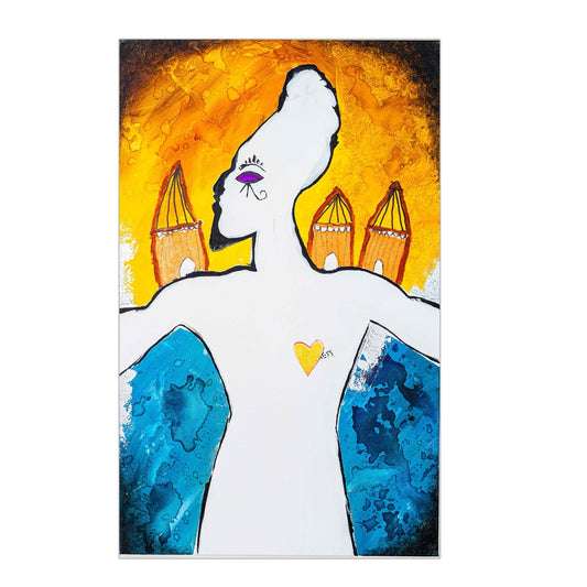 Brothers & Sisters canvas from the Mask series (73x100cm) Technique: Acrylic, Collage, Auxiliaries.