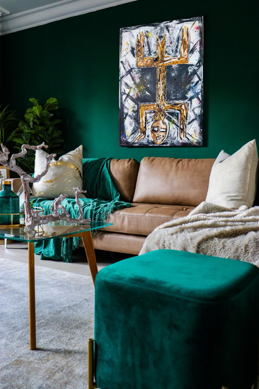 Brothers & Sisters canvas from the Mask series (73x100cm) Technique: Acrylic, Collage, Auxiliaries.