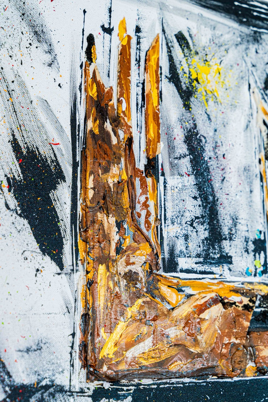 Brothers & Sisters canvas from the Mask series (73x100cm) Technique: Acrylic, Collage, Auxiliaries.