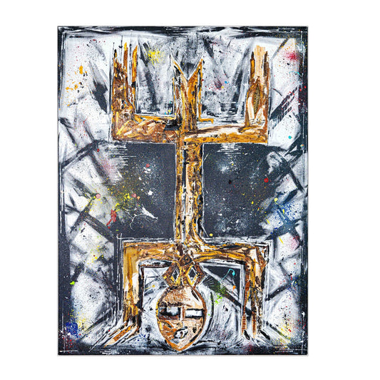 Brothers & Sisters canvas from the Mask series (73x100cm) Technique: Acrylic, Collage, Auxiliaries.