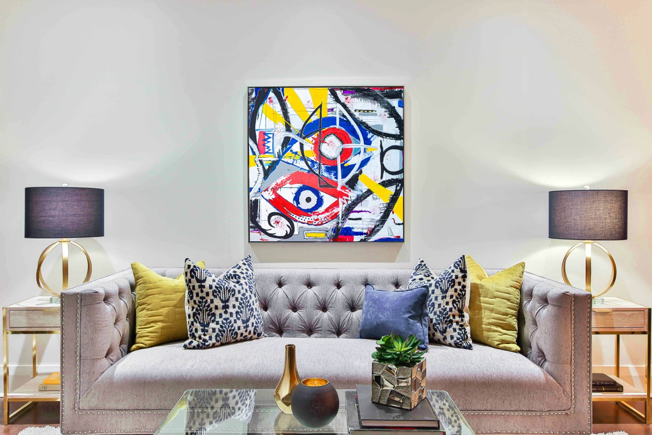 Brothers & Sisters canvas from the Mask series (73x100cm) Technique: Acrylic, Collage, Auxiliaries.