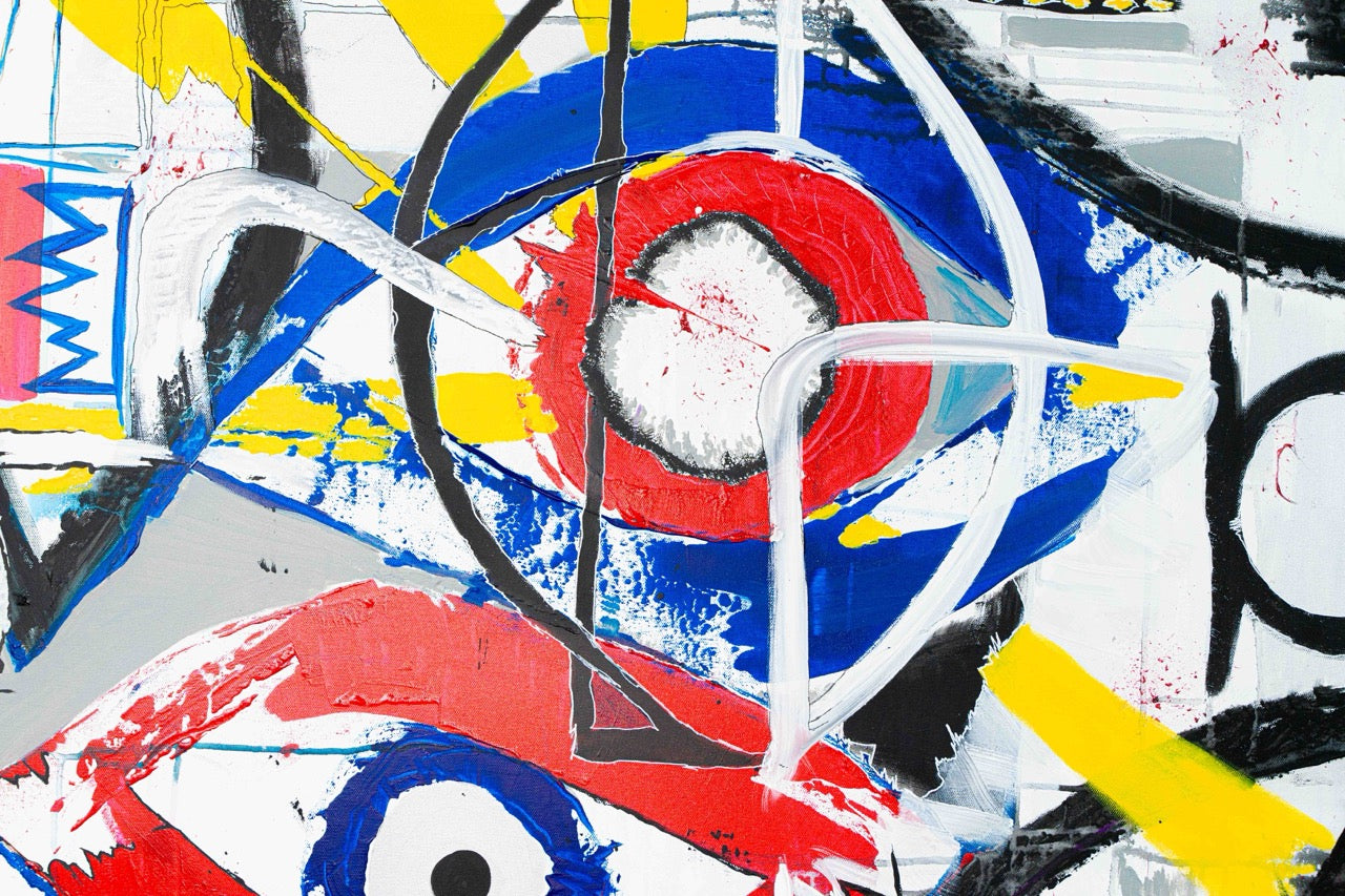 Brothers & Sisters canvas from the Mask series (73x100cm) Technique: Acrylic, Collage, Auxiliaries.