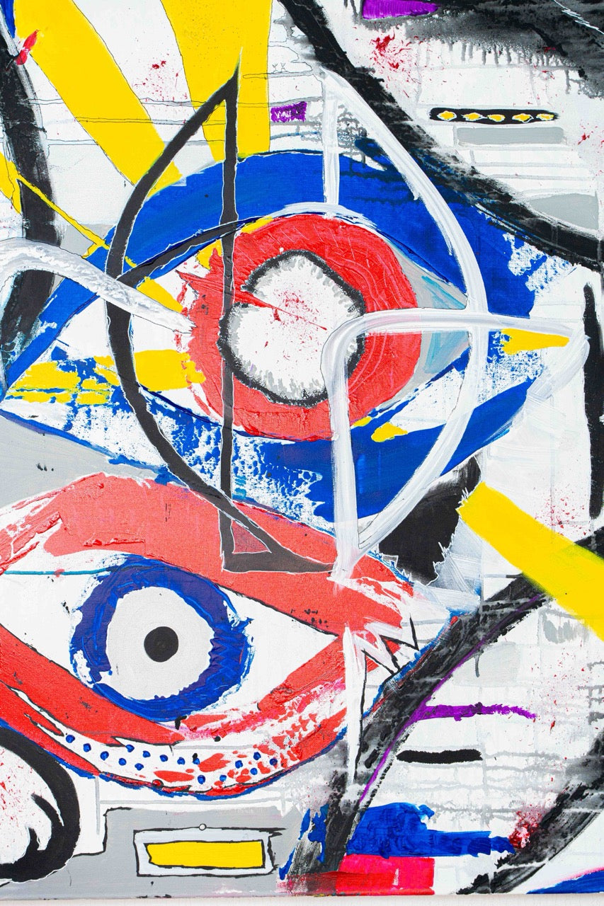 Brothers & Sisters canvas from the Mask series (73x100cm) Technique: Acrylic, Collage, Auxiliaries.