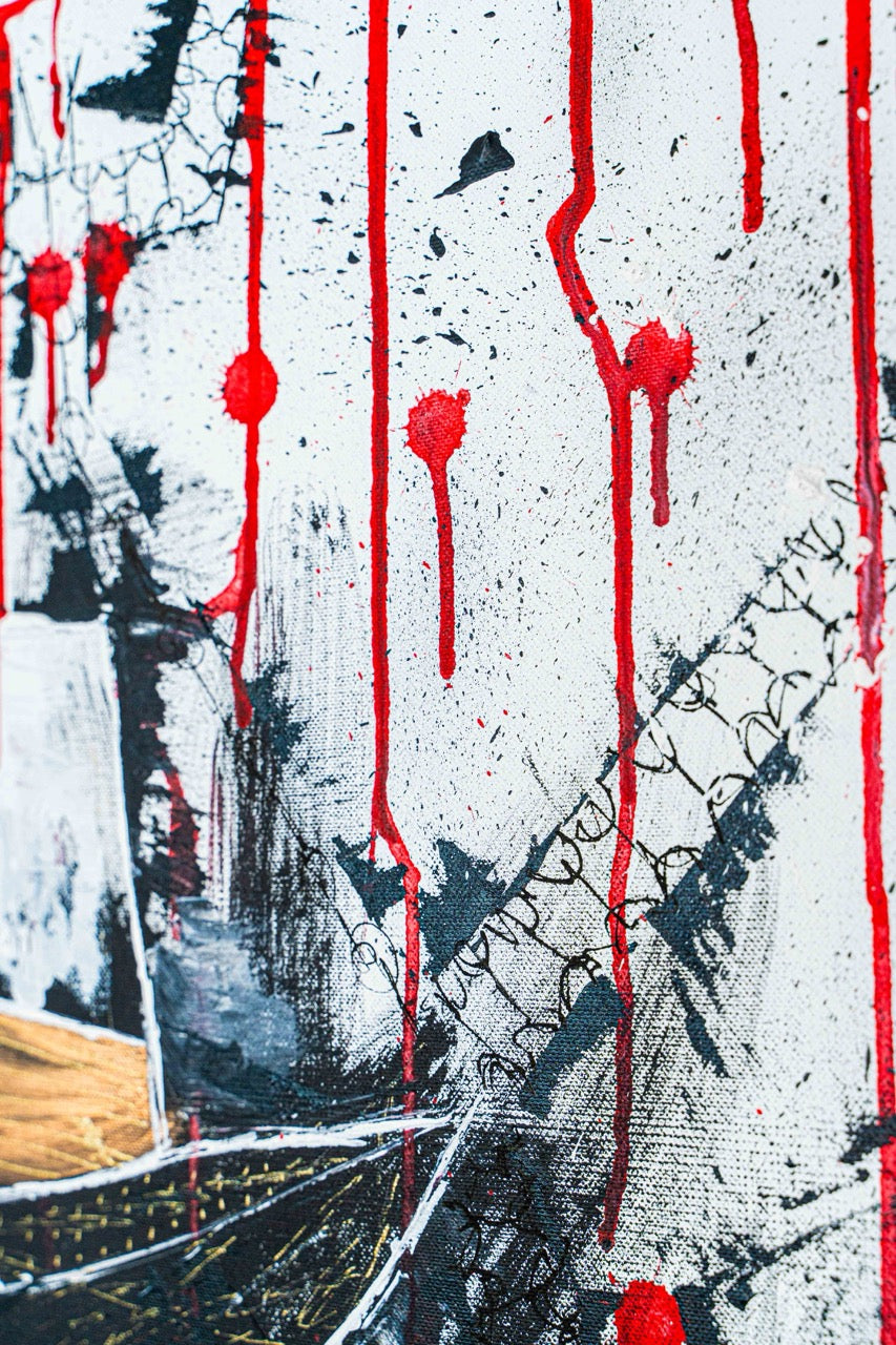 Brothers & Sisters canvas from the Mask series (73x100cm) Technique: Acrylic, Collage, Auxiliaries.