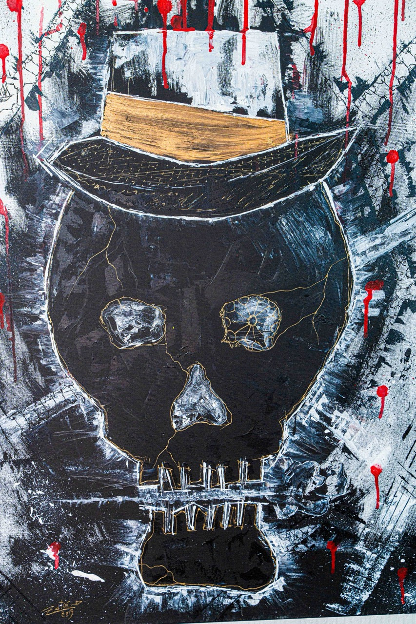 Brothers & Sisters canvas from the Mask series (73x100cm) Technique: Acrylic, Collage, Auxiliaries.