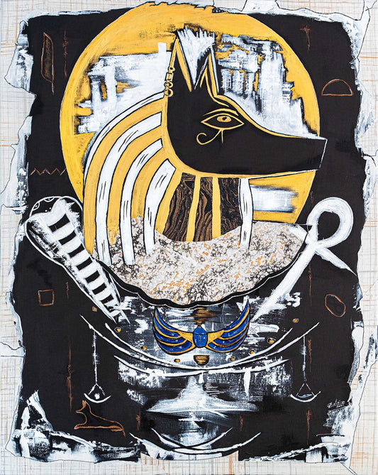 Brothers & Sisters canvas from the Mask series (73x100cm) Technique: Acrylic, Collage, Auxiliaries.