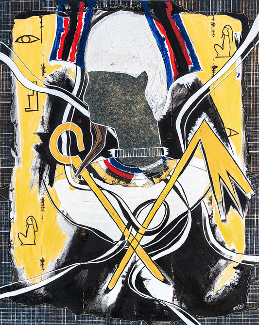 Brothers & Sisters canvas from the Mask series (73x100cm) Technique: Acrylic, Collage, Auxiliaries.